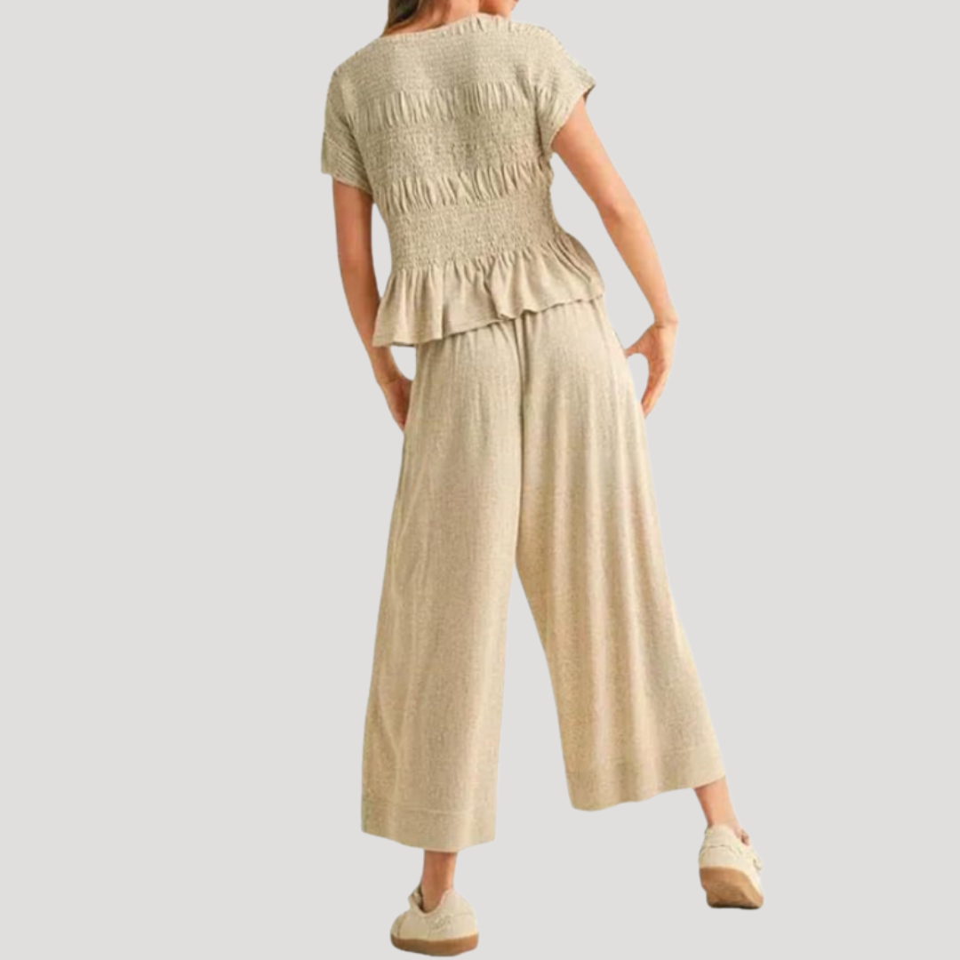 Women's Smocked Wide Leg Trouser Set | Isla