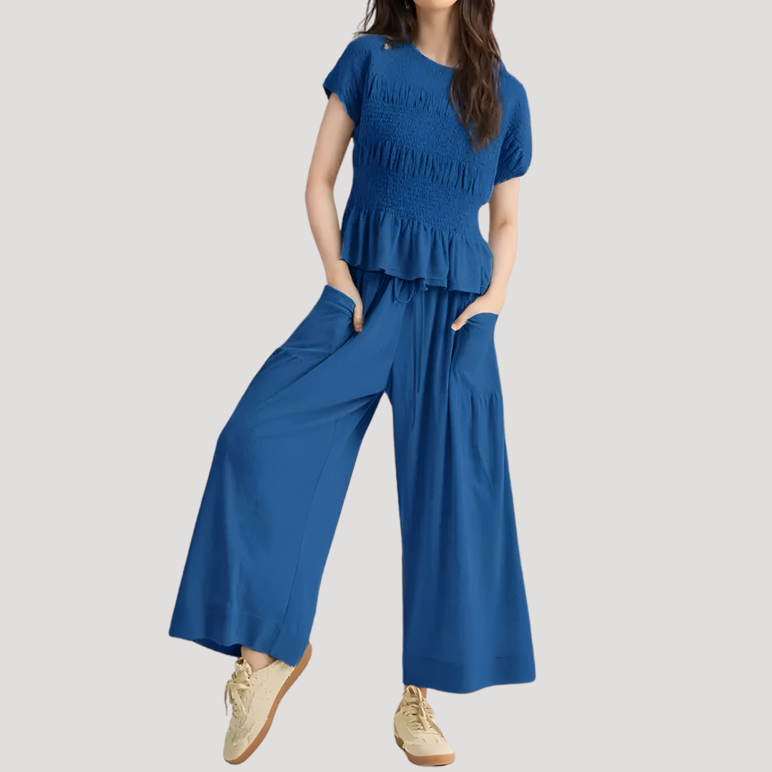 Women's Smocked Wide Leg Trouser Set | Isla