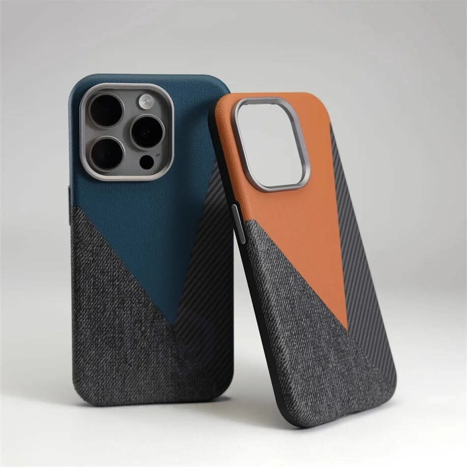 Men's Leather Color Block MagSafe iPhone Case | Damien_2