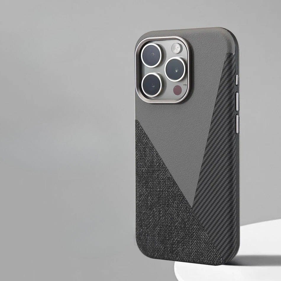 Men's Leather Color Block MagSafe iPhone Case | Damien_8