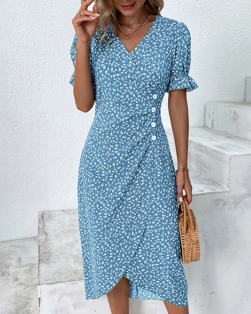 Women's V-Neck Floral Wrap Dress | Rosalie