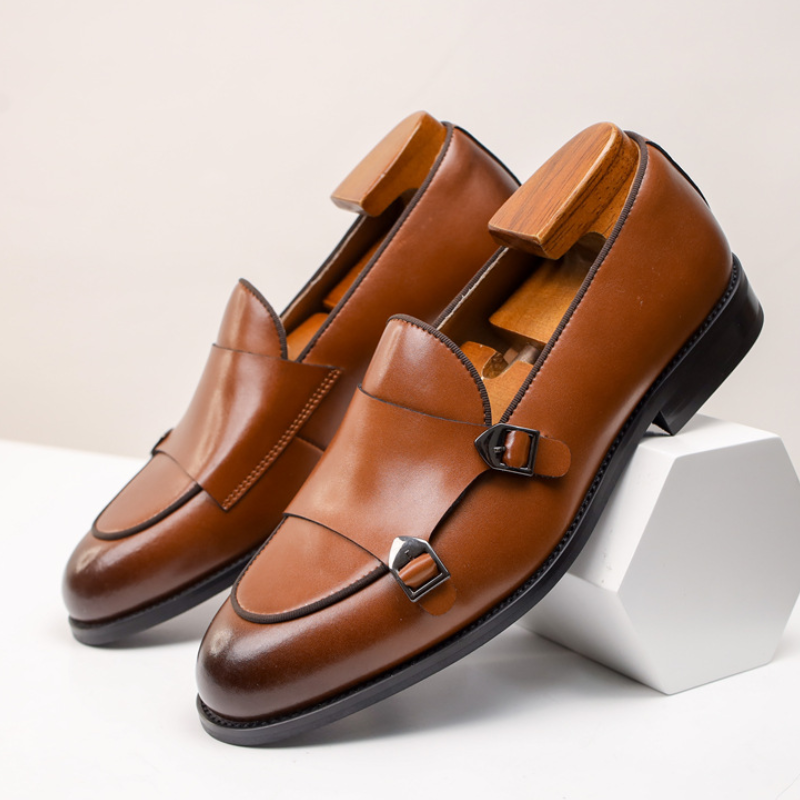 Men's Double Buckle Leather Loafers | Rowan
