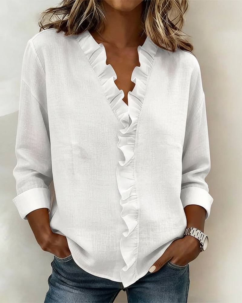 Women's Ruffle V-Neck Long Sleeve Blouse | Rosalie