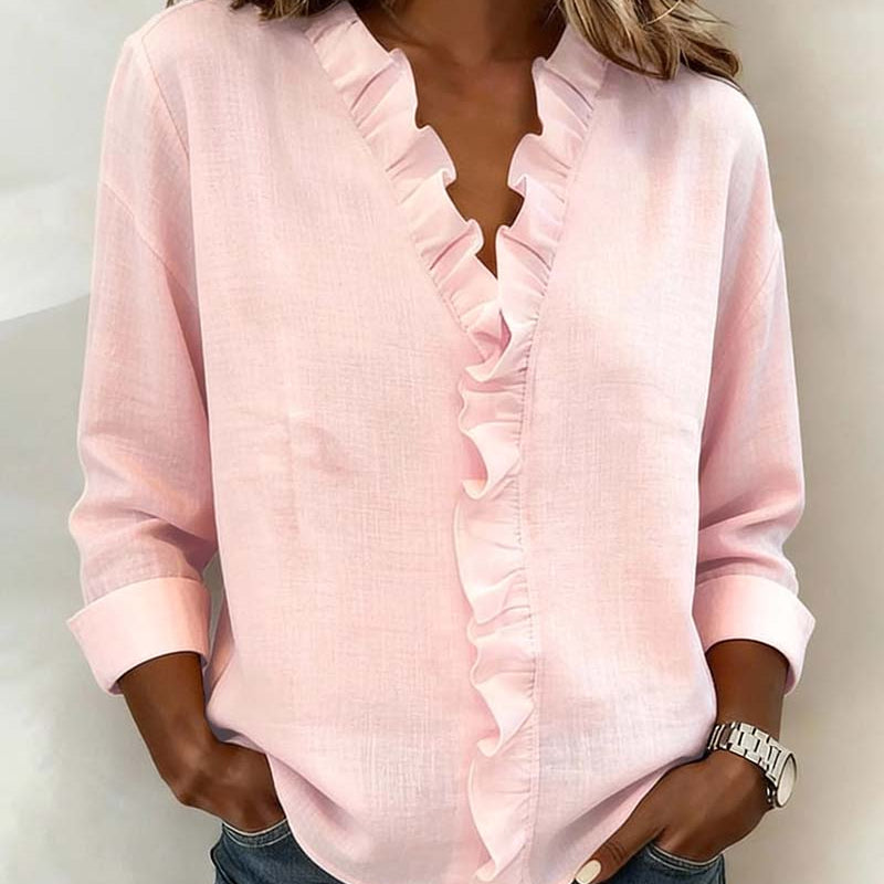 Women's Ruffle V-Neck Long Sleeve Blouse | Rosalie