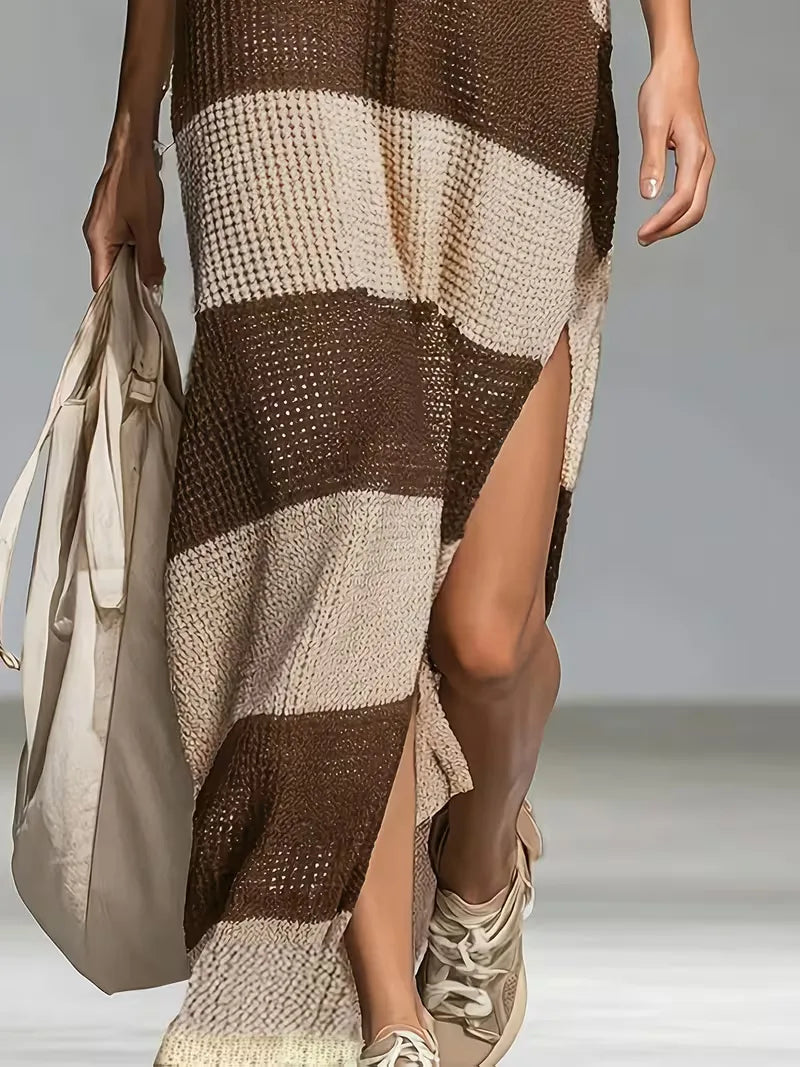 Women's Striped V-Neck Knit Midi Dress | Sienna