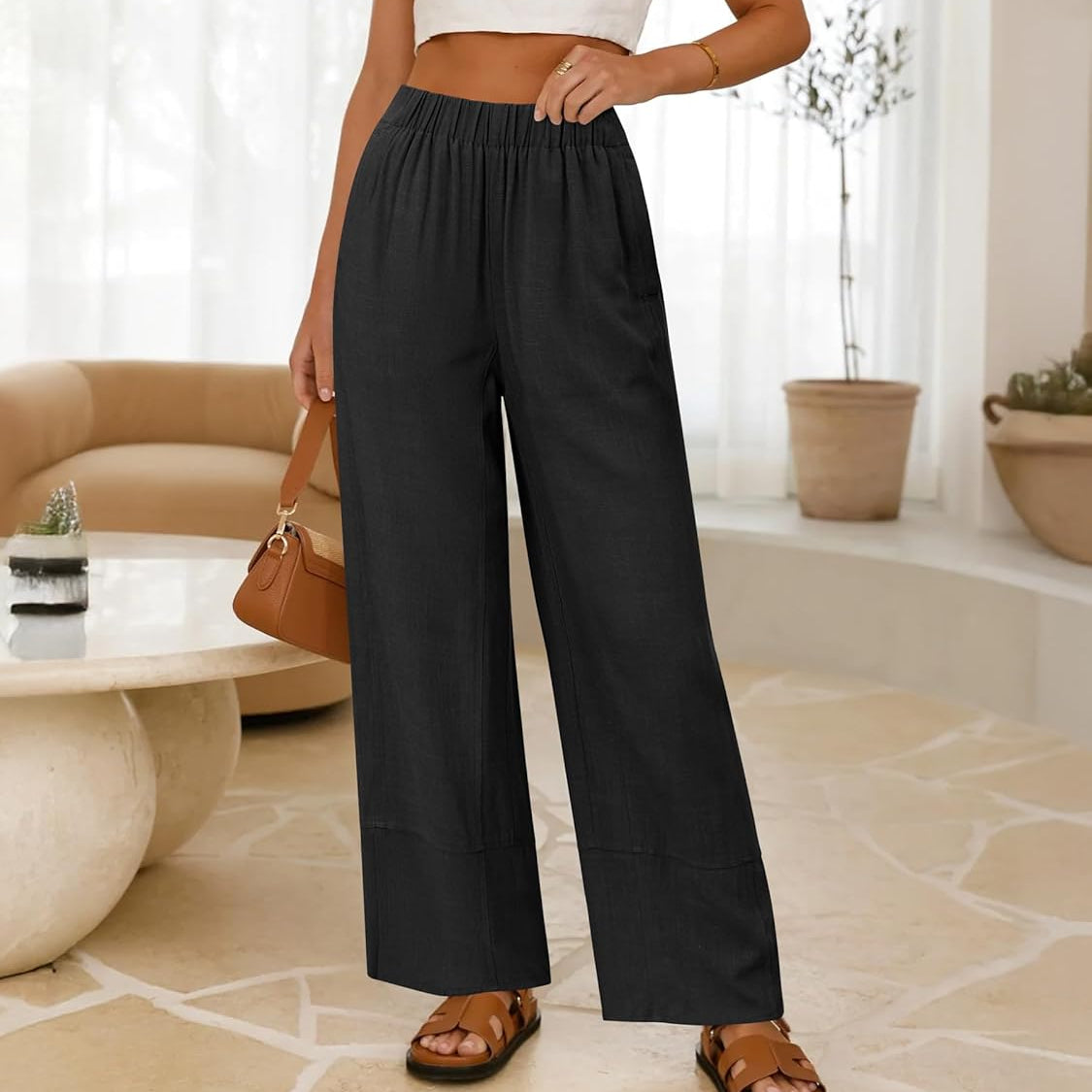 Women's Elasticated Wide Leg Trousers | Livia