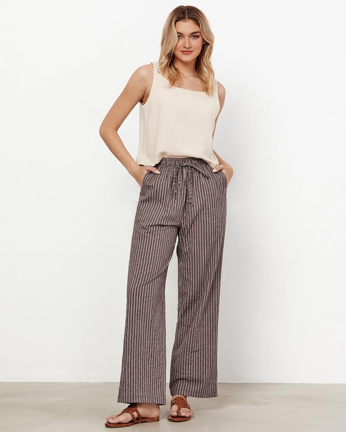 Women's Striped Wide Leg Pants | Rosalie