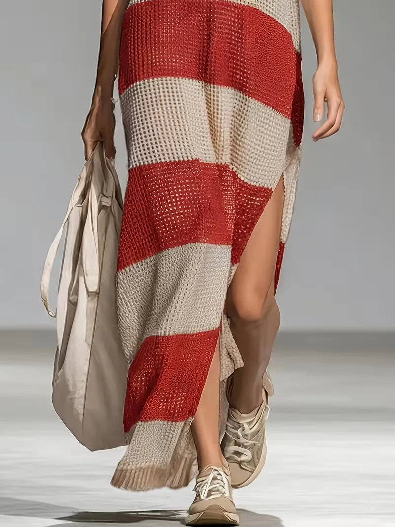 Women's Striped V-Neck Knit Midi Dress | Sienna