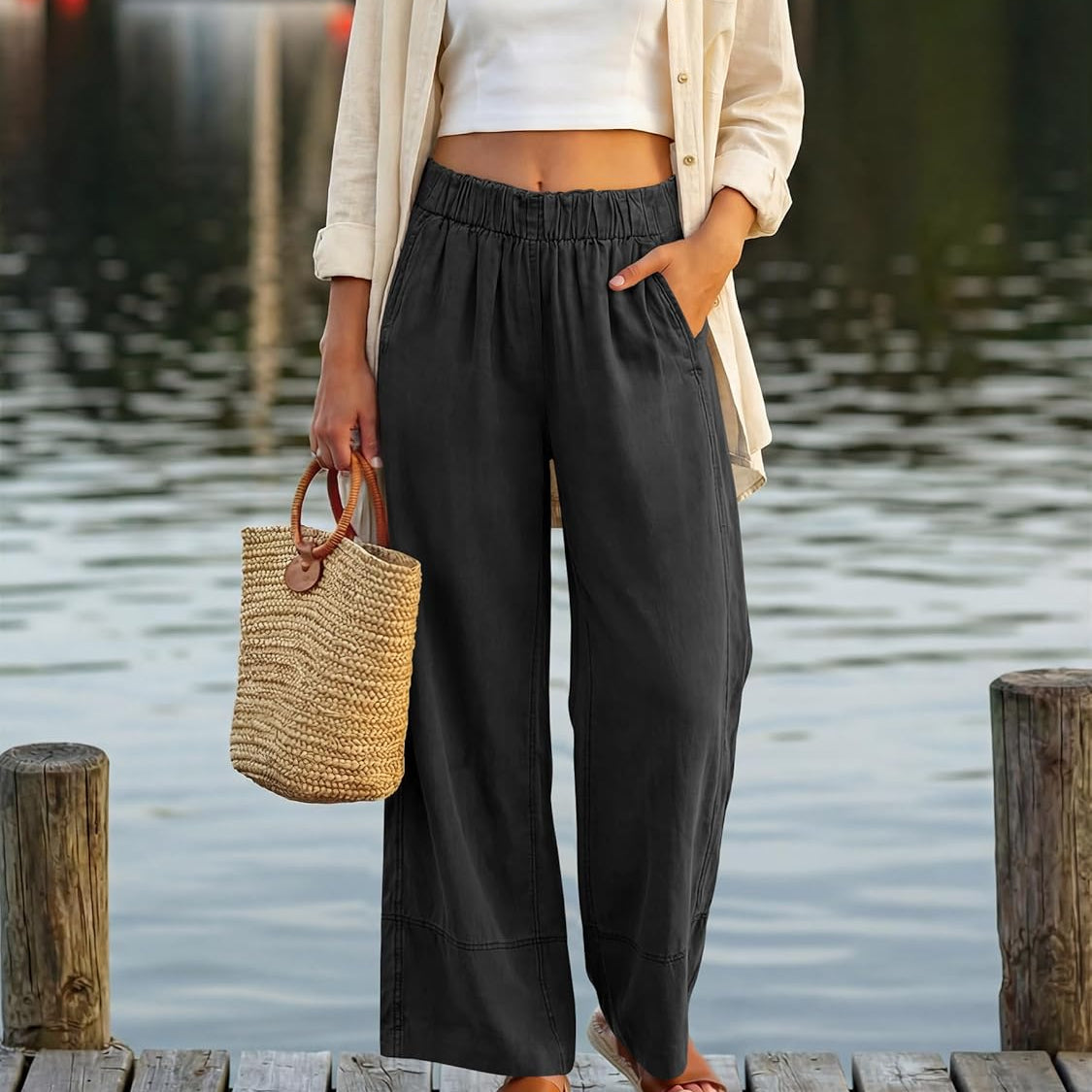 Women's Elasticated Wide Leg Trousers | Livia