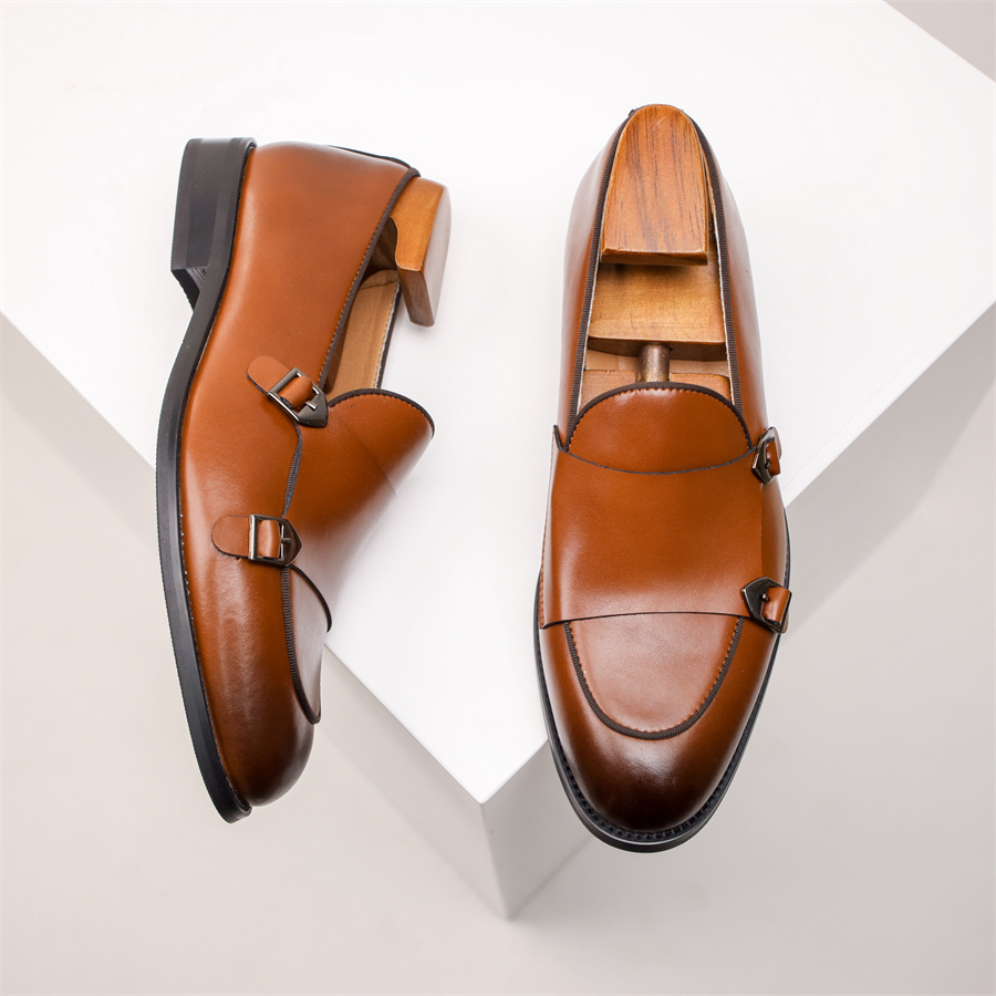 Men's Double Buckle Leather Loafers | Rowan