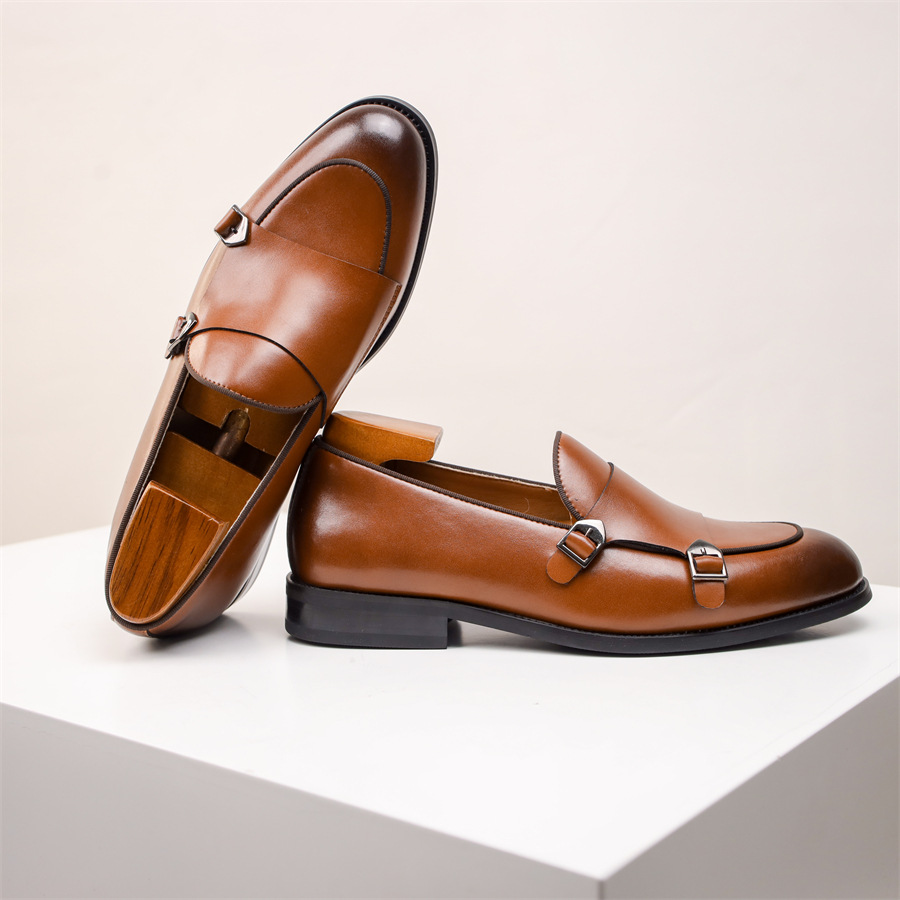 Men's Double Buckle Leather Loafers | Rowan