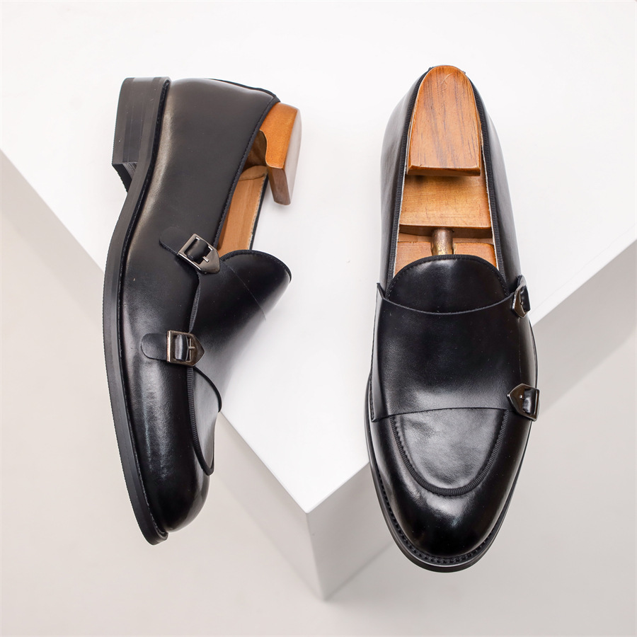 Men's Double Buckle Leather Loafers | Rowan
