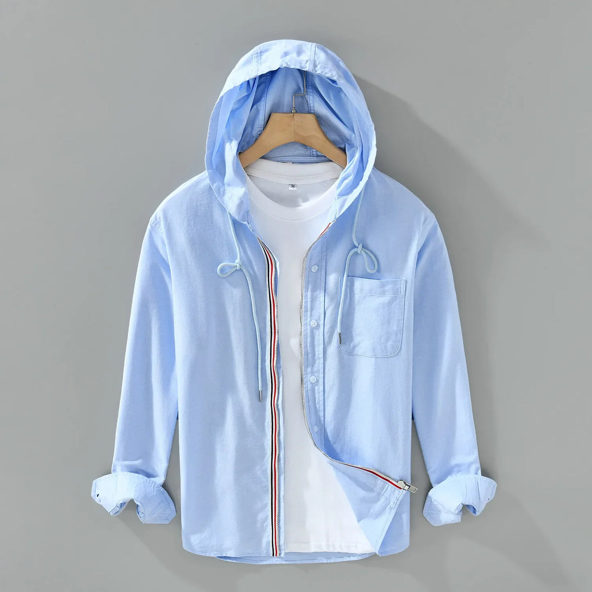 Men's Premium Cotton Zip-Up Shirt | Dave - Sky Blue / XL