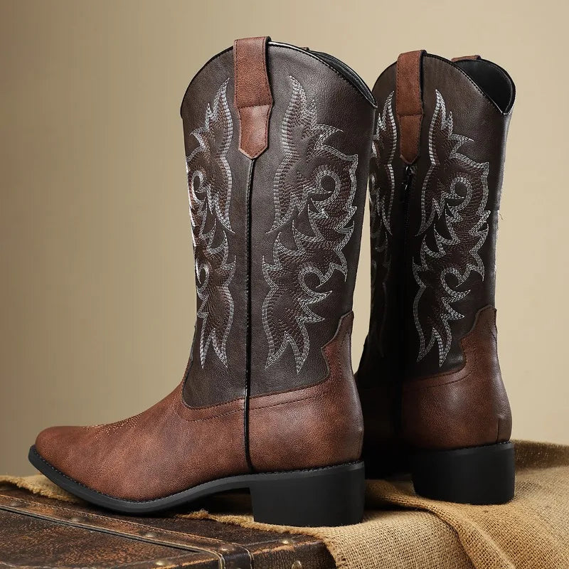 Men's Embroidered Contrast Cowboy Boots | Weston