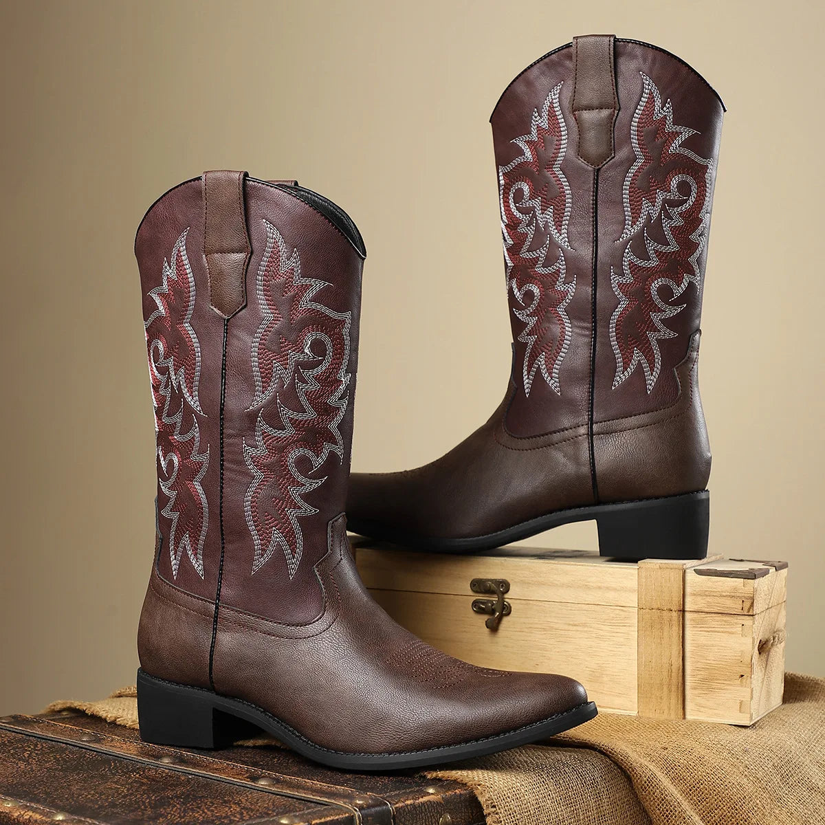 Men's Embroidered Contrast Cowboy Boots | Weston