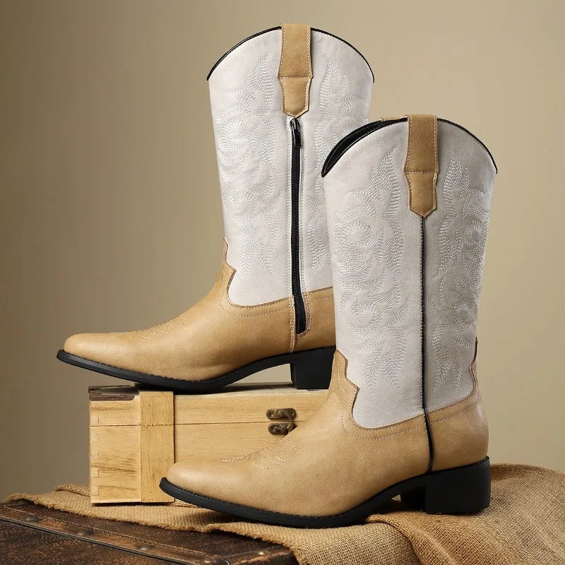 Men's Embroidered Contrast Cowboy Boots | Weston