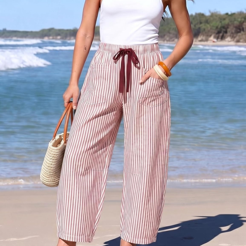Women's Wide Leg Striped Summer Trousers | Mila