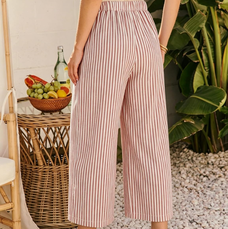 Women's Wide Leg Striped Summer Trousers | Mila