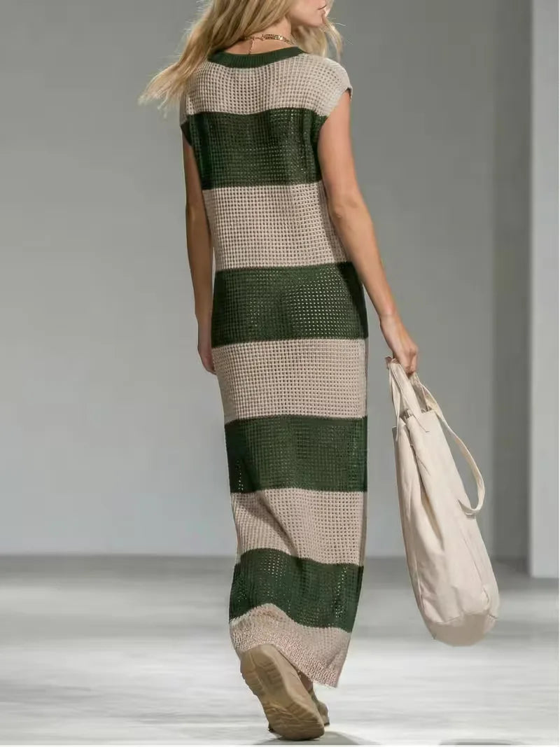 Women's Striped V-Neck Knit Midi Dress | Sienna