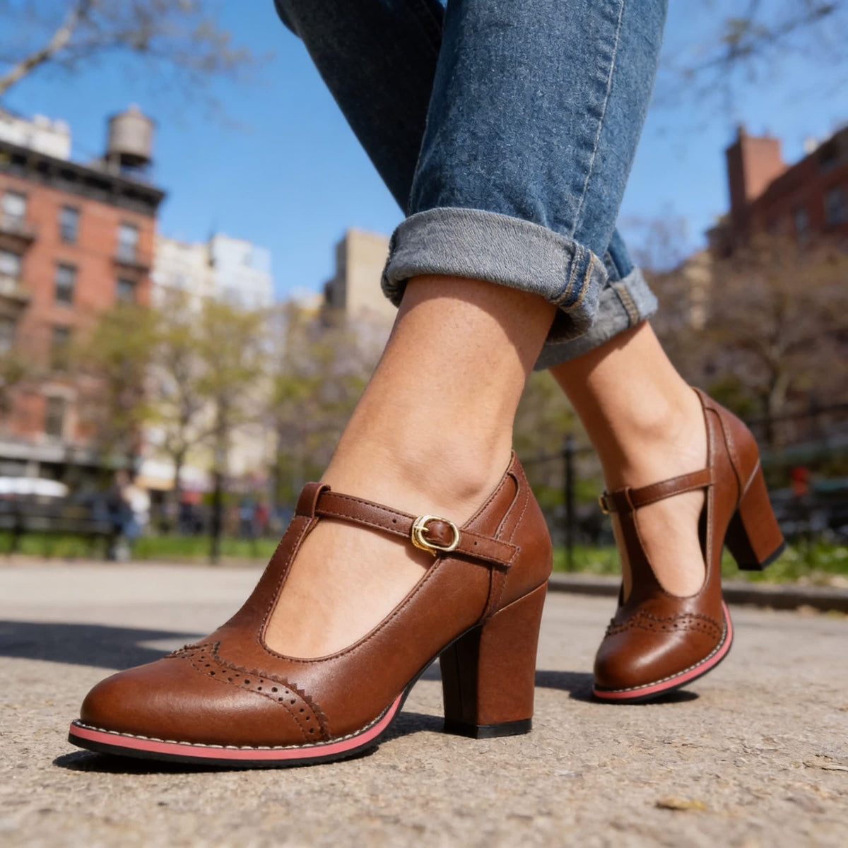 Women's Brogue T-Bar Heels | Mercia_2