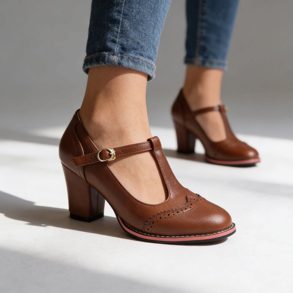 Women's Brogue T-Bar Heels | Mercia_4