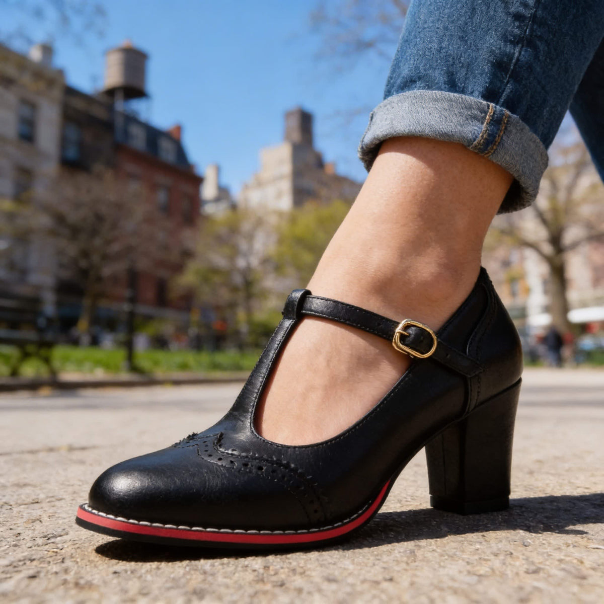 Women's Brogue T-Bar Heels | Mercia_5