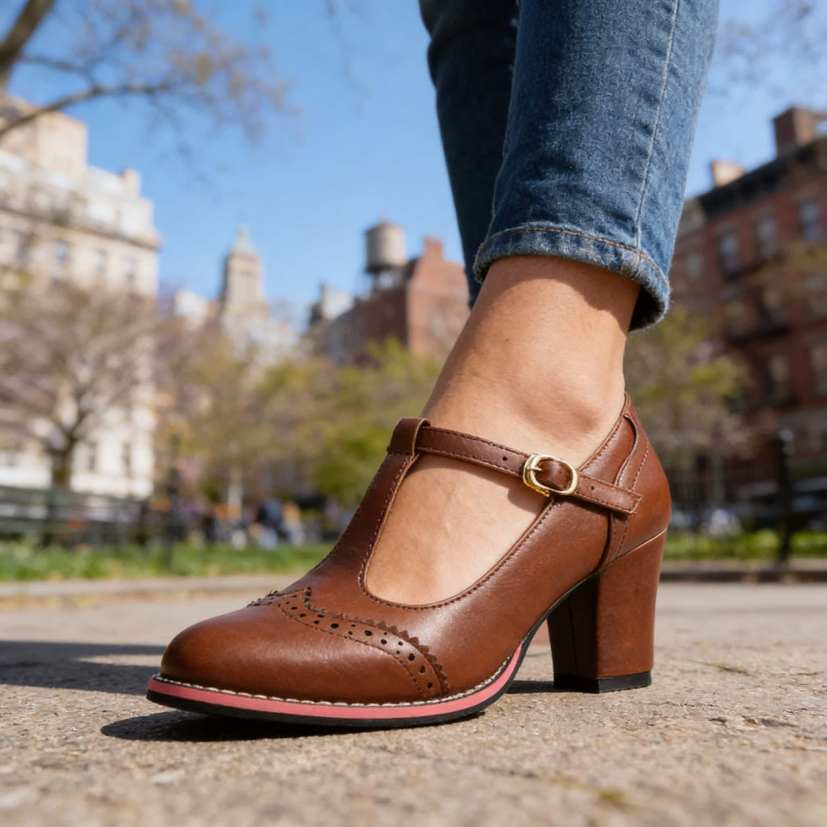 Women's Brogue T-Bar Heels | Mercia_6