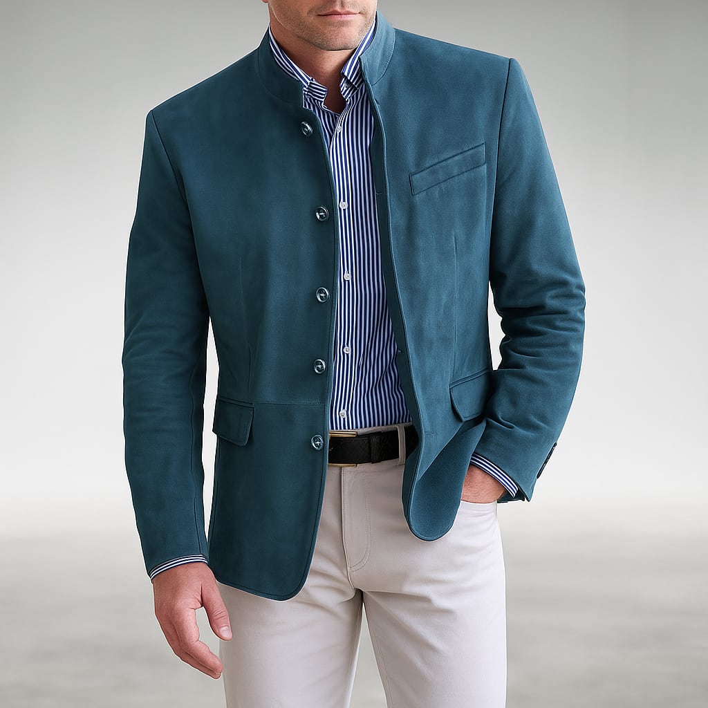 Men's Mandarin Collar Button Front Jacket | Louie_4