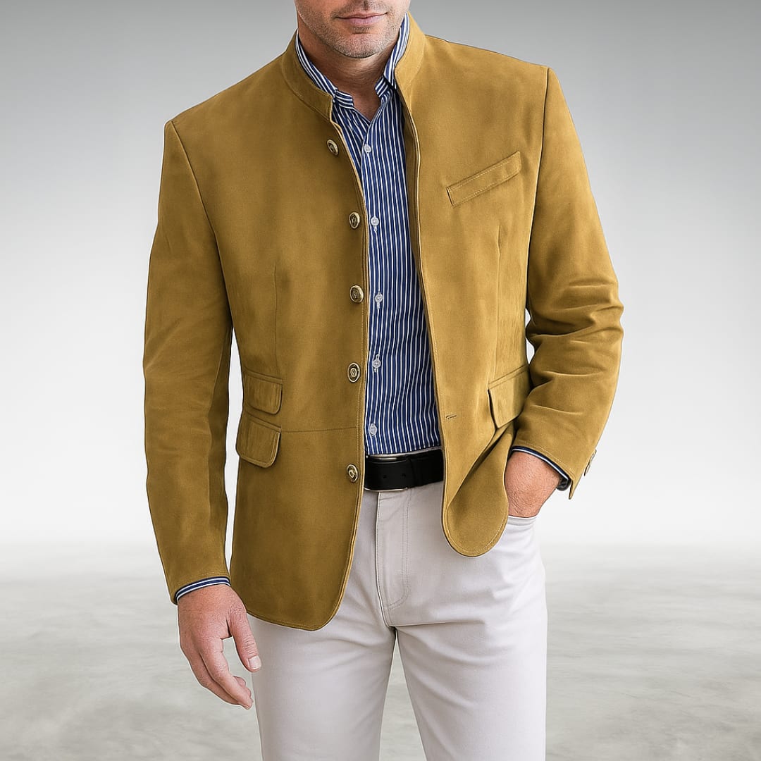 Men's Mandarin Collar Button Front Jacket | Louie_5