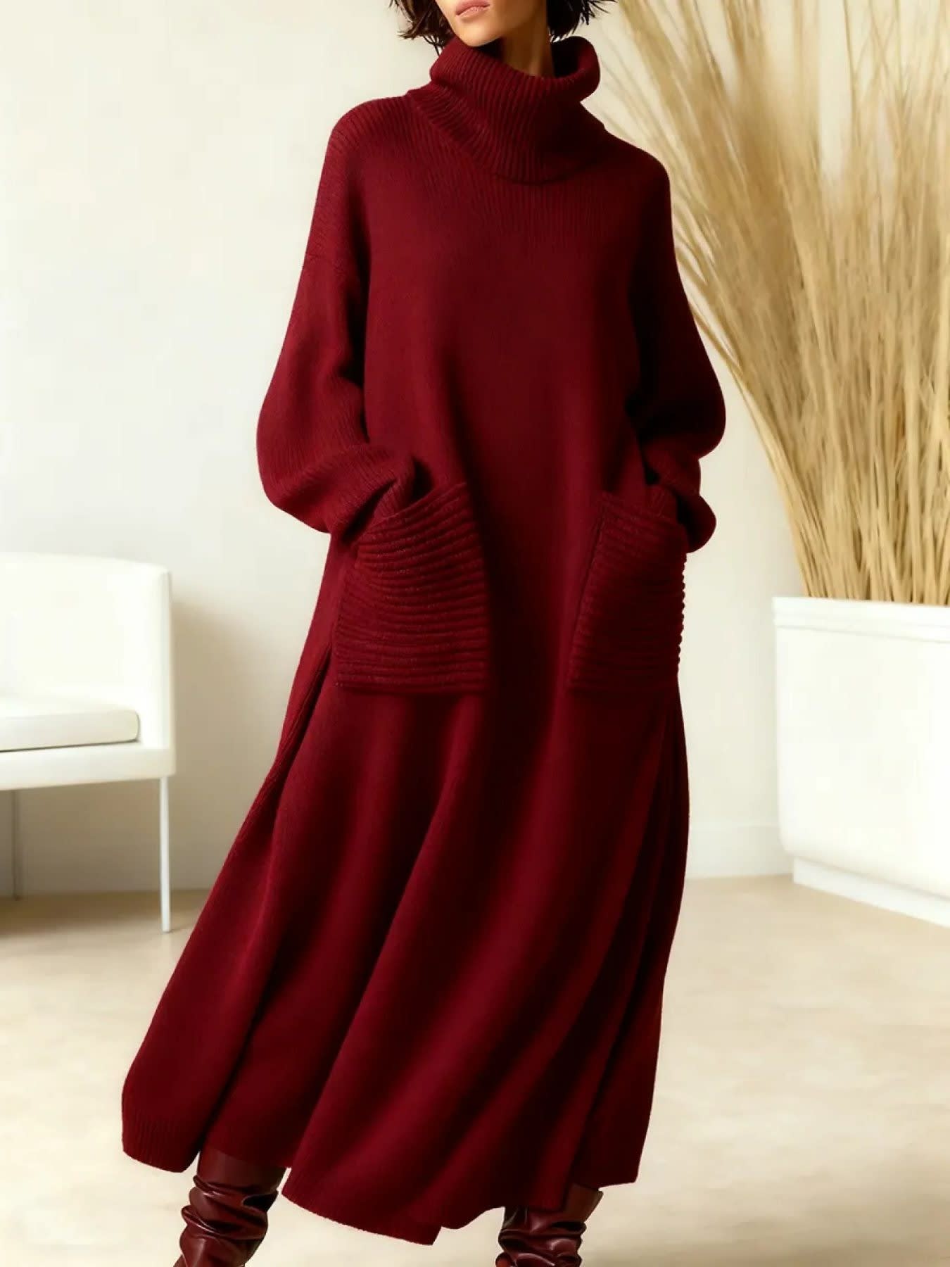 Women's Knit Turtleneck Maxi Dress | Opal_3