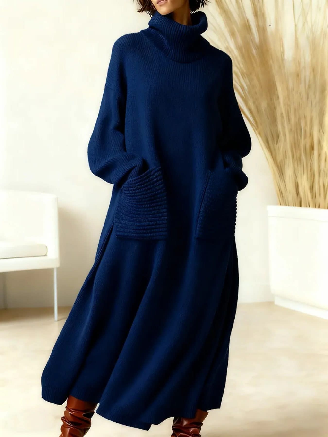 Women's Knit Turtleneck Maxi Dress | Opal_4