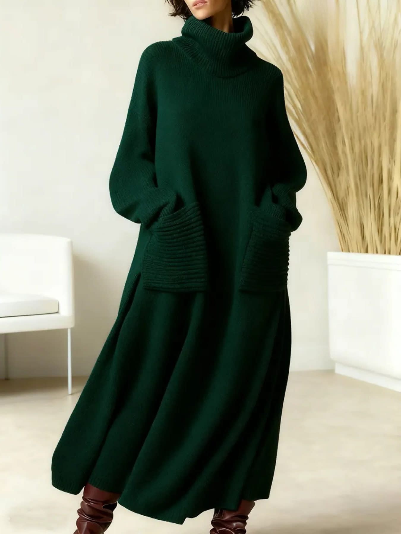 Women's Knit Turtleneck Maxi Dress | Opal_5