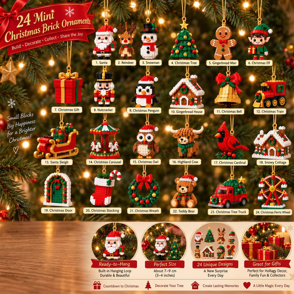 Brick Ornament Advent Calendar 2026 with 24 Buildable Christmas Ornaments Christmas Countdown_4
