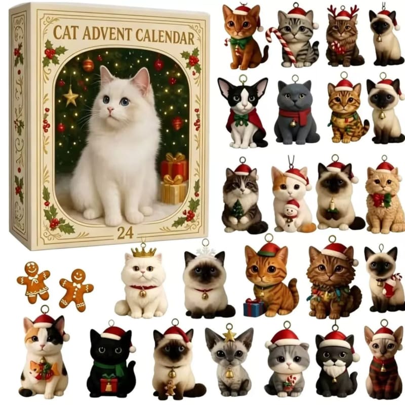 Cat Advent Calendar 2026 with 24 Acrylic Cat Ornaments Christmas Countdown Gift for Cat Lovers_1