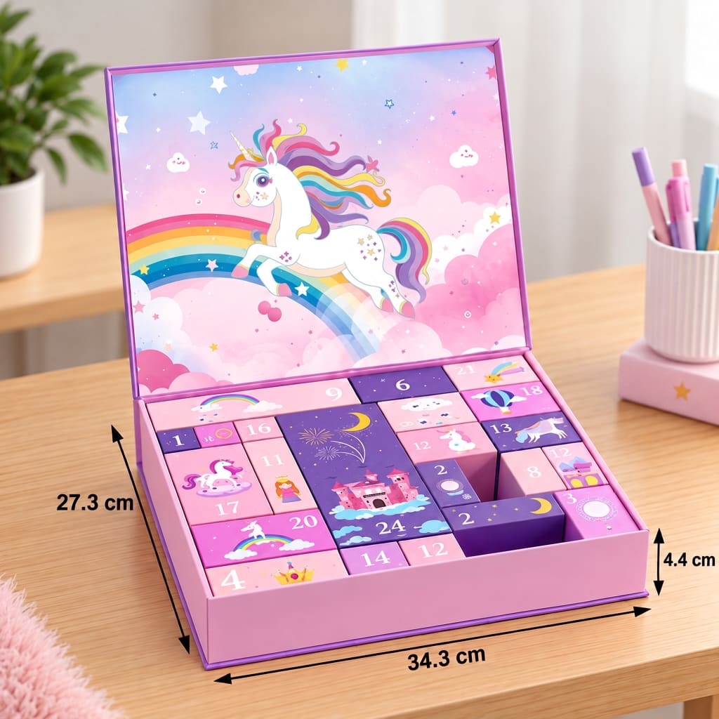 Unicorn Advent Calendar 2026 with Hair Accessories and Stickers Christmas Countdown for Kids_2
