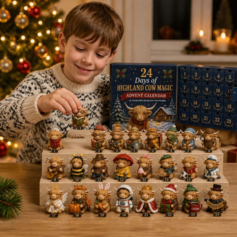 Mini Highland Cow Advent Calendar 2026 with 24 Collectible Cow Figures Christmas Countdown_1