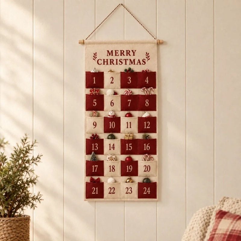 Fabric Advent Calendar 2026 with 24 Pockets to Fill Christmas Countdown Reusable Wall Hanging_1