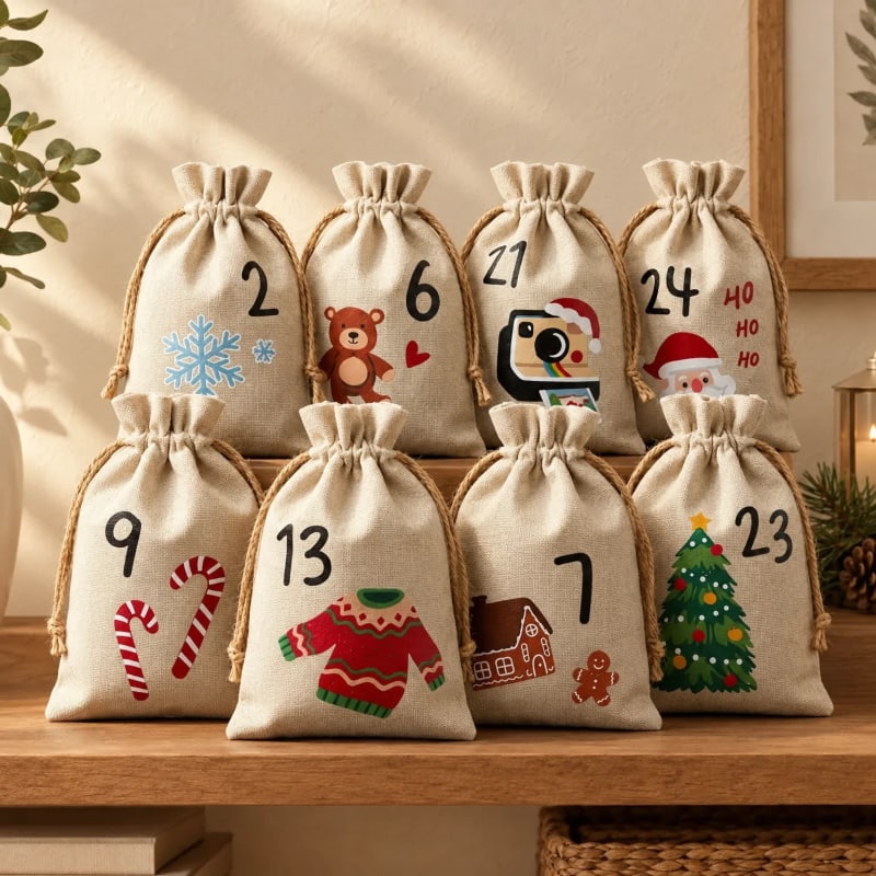 Fabric Bag Advent Calendar 2026 with 24 Numbered Drawstring Bags Christmas Countdown Fillable_1