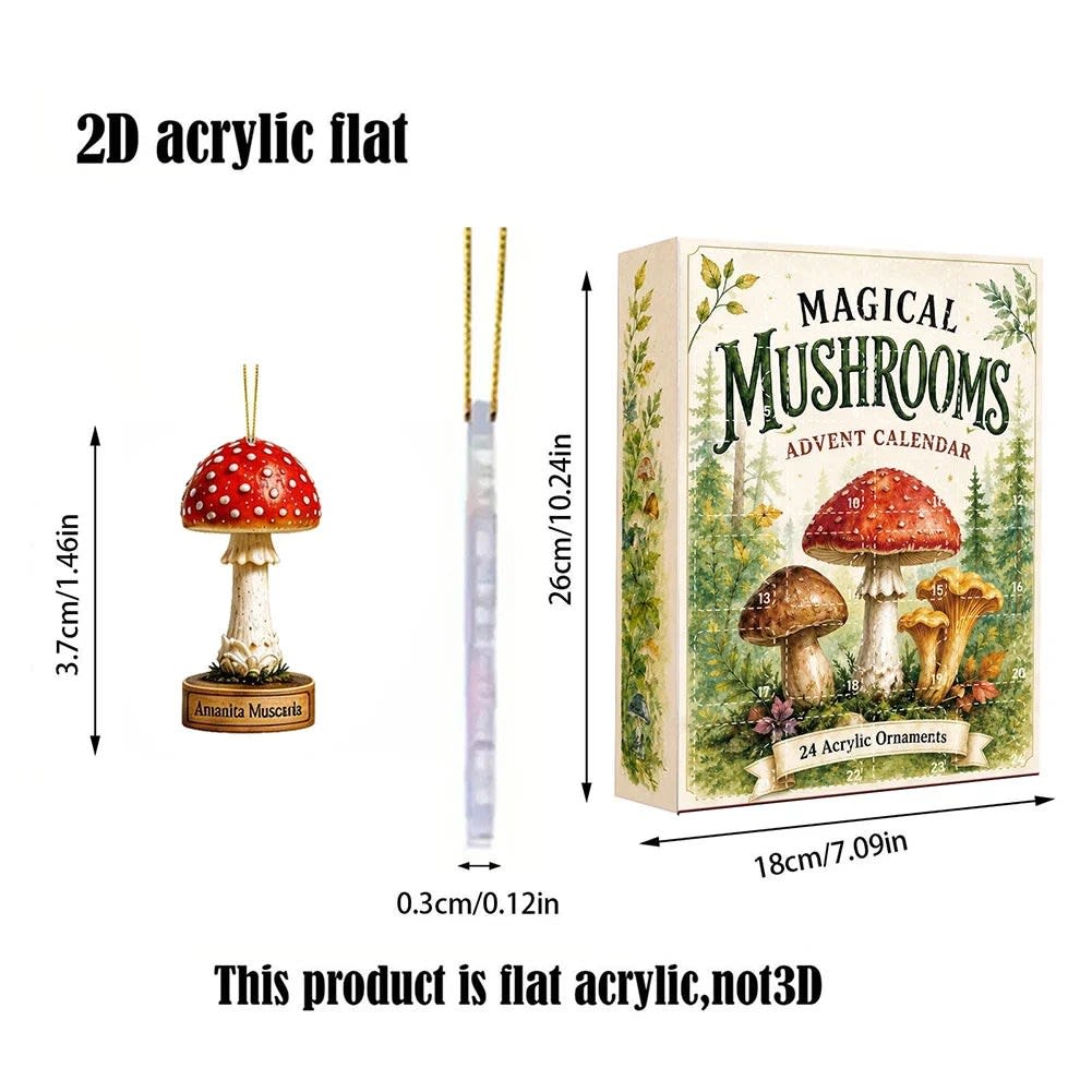 Mushroom Advent Calendar 2026 with 24 Acrylic Ornaments Holiday Countdown Gift for Mushroom Lovers_6