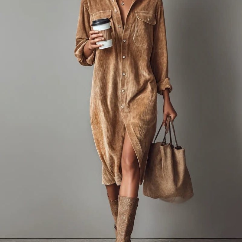 Women's Corduroy Button Front Shirt Dress | Nessa_1