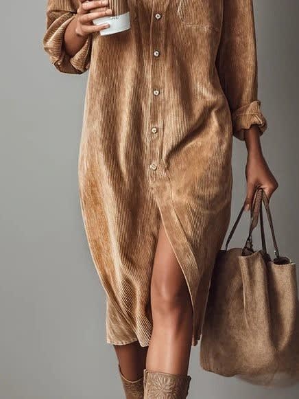 Women's Corduroy Button Front Shirt Dress | Nessa_3