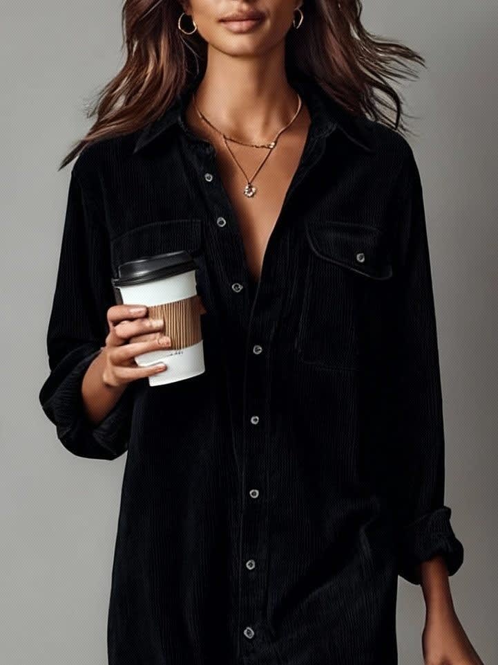 Women's Corduroy Button Front Shirt Dress | Nessa_5