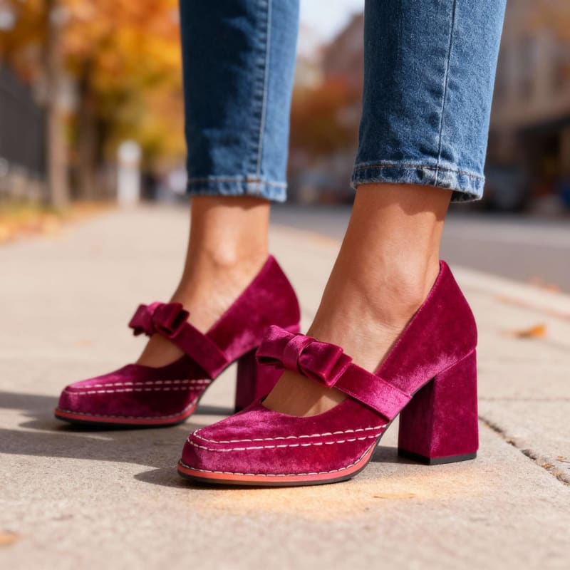 Women's Velvet Mary Jane Heels | Ambrosine_1