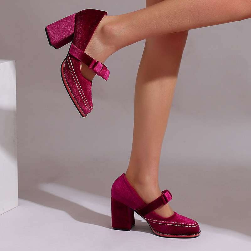 Women's Velvet Mary Jane Heels | Ambrosine_10