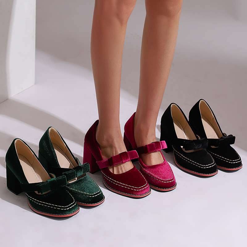 Women's Velvet Mary Jane Heels | Ambrosine_11