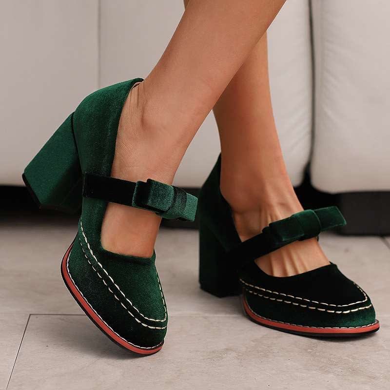 Women's Velvet Mary Jane Heels | Ambrosine_12