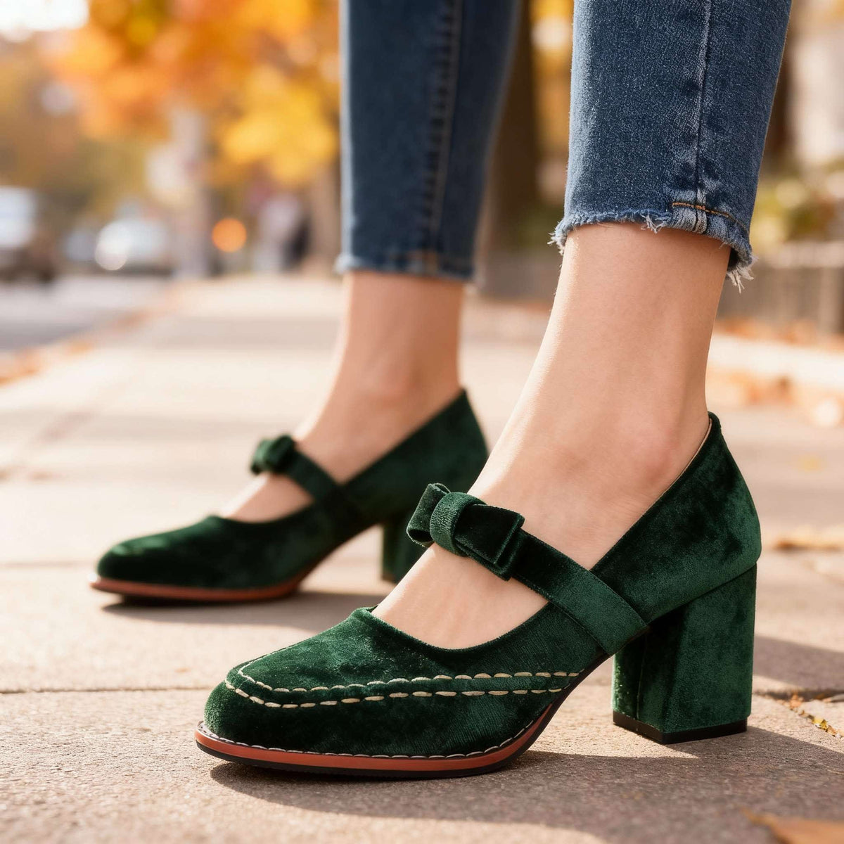Women's Velvet Mary Jane Heels | Ambrosine_2