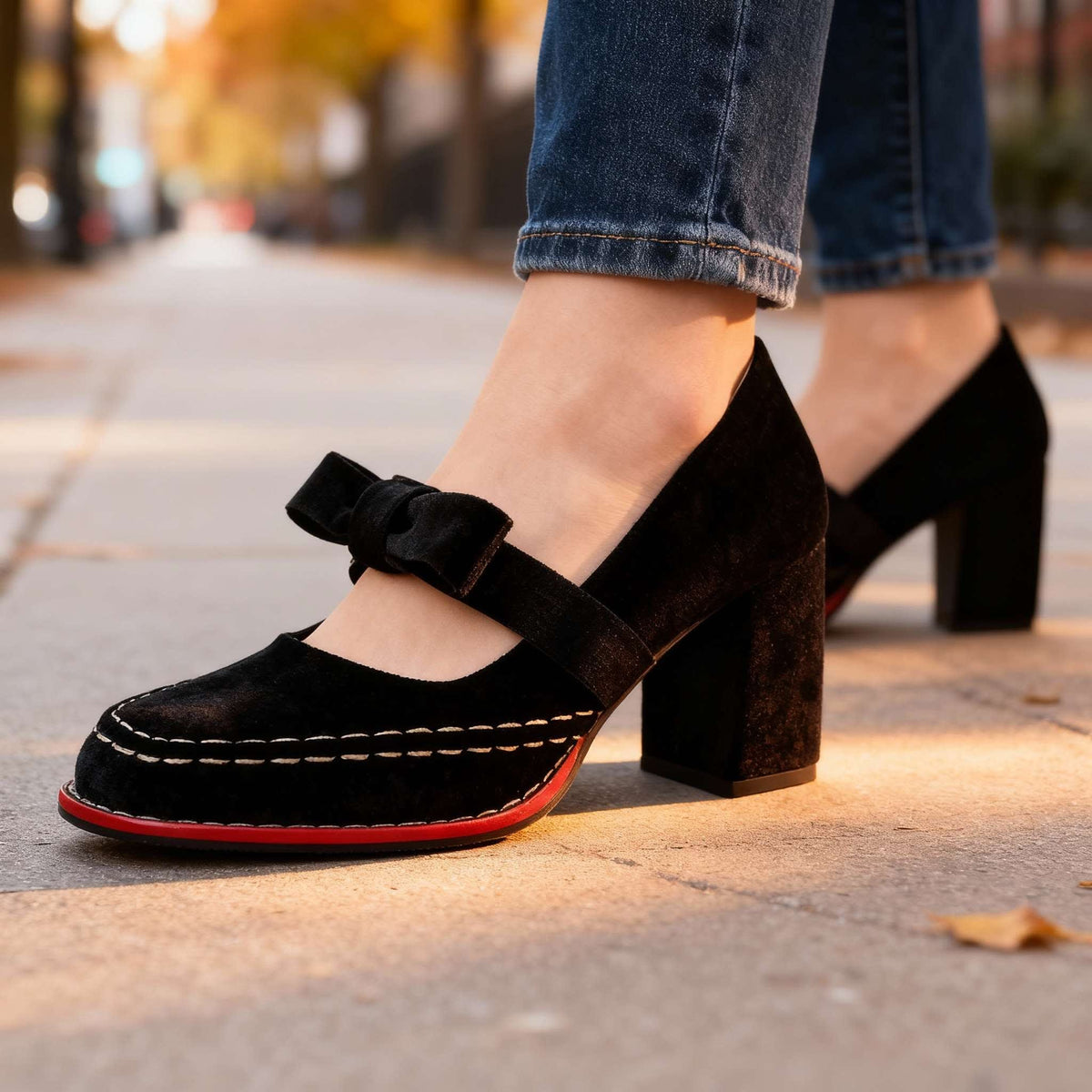 Women's Velvet Mary Jane Heels | Ambrosine_3