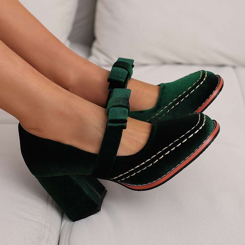 Women's Velvet Mary Jane Heels | Ambrosine_8