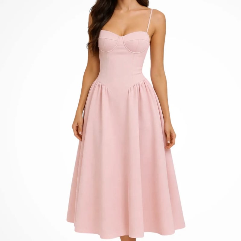 Women's A-Line Corset Wedding Guest Midi Dress | Brianna Simmons_1